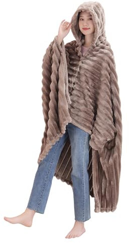 JOASIS Decken Hoodie Klimaanlage Decke, Nap Decke, Kapuze Freizeit Decke, Schal Nap Decke, Flanell Sofa Decke-kamelfarbe-160cm X 130cm (vergrößert Und Verlängert)
