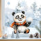 Sunnywall Fensterbilder Winter für Kinder Tiermotive in Winterszene als statisch haftende Fenstersticker, WIEDERVERWENDBAR (Panda, A2 Bogen)