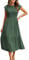CMTOP Dresses for Women UK Casual Summer Dress Long Crew Neck Ruffle Sleeve Flowy Maxi Dresses Solid Color Elastic Waist Ruched Ladies Dresses Tiered A Line Beach Holiday Sundress(Army Green, S)