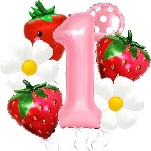 Strawberry Geburtstag Ballon, Party Balloons Erdbeere, Erdbeere Deko, Erdbeere Birthday Ballons, Strawberry Luftballons Deko, für Mädchen Geburtstag Party Mottoparty