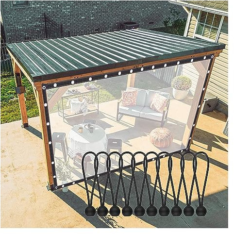 Wasserdichter PE-Planen-Vorhang für Pergola, Veranda, Pavillon, Cabana, transparent, 3 x 4 m, langlebig, Trennvorhang mit Ösen