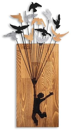 Elegant Decorative Wooden Wall Accessory, Walnut & Black, 45 x 86 cm | 100% Wooden (3 cm) & Metal (1.5 mm) | Easy Wall-Mount Design for Stylish Decor