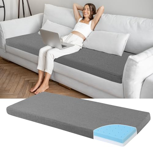 HOMBYS 3 Inch Memory Foam Sofa Topper Pad, 59 L x 27.5 W Couch Topper Cushion with Washable Cover for Sofa, Couch Cover Pad with Non Slip Bottom
