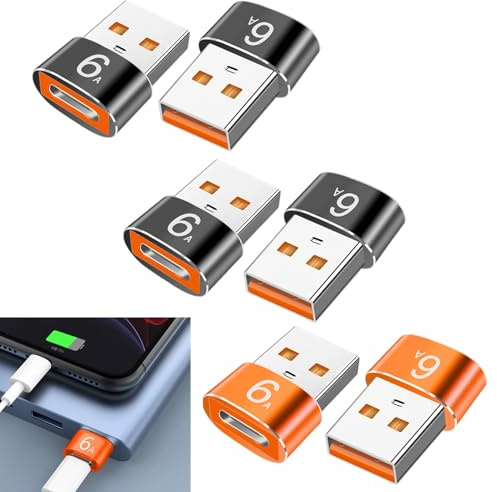6 Pezzi Adattatore USB C Femmina a USB A Maschio - Adattatore USB Tipo C OTG - Alta Velocità e Sincronizzazione Dati Adattatore, Compatibile con iphone Pro Plus Max Galaxy Carplay ipad Laptop Macbook