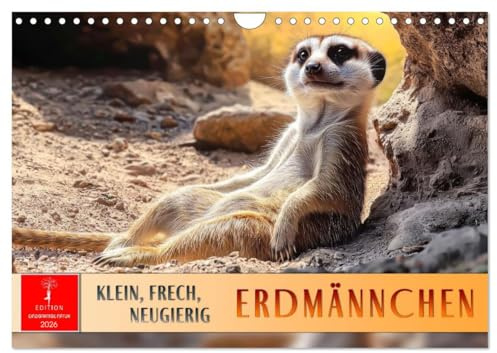 Erdmännchen - klein, frech, neugierig (Wandkalender 2026 DIN A4 quer), CALVENDO Monatskalender: Erleben Sie Wüstenwächter mit ihrem putzigem Charme. (CALVENDO Tiere)