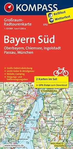 Bayern Süd, Oberbayern, Chiemsee, Ingolstadt, Passau, München: Großraum-Radtourenkarte 1:125000, GPX-Daten zum Download (KOMPASS-Großraum-Radtourenkarte, Band 3712)