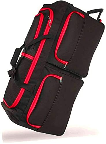 DK Luggage Travel Bag Wheeled Holdall XXL Suitcase with 3 Wheels 40 Black/Red
