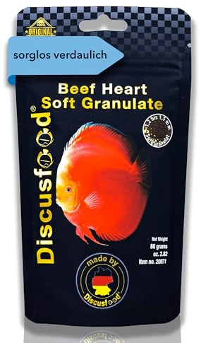Discusfood Beef Heart Softgranulat 80g, Diskusfutter mit hochwertigem Rinderprotein, Premium Granulatfutter für Diskusfische & Tropische Zierfische, leicht verdaulich, wasserstabil, Alleinfutter