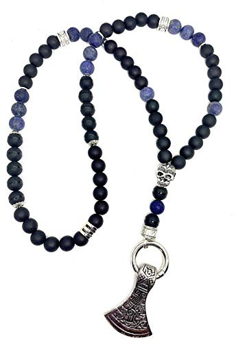 Viking Schmuck: Wikinger Kette Odin's Axt | Rosenkranz-Kette mit Axt-Anhänger | Rocker-Schmuck | Biker-Schmuck | Wikinger-Schmuck