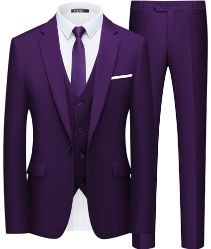 WULFUL Herren anzug slim fit one button 3-piece klage-blazer-kleid geschäft hochzeit jacke weste und hose XXX-Groß lila