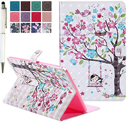 MiusiCase Samsung Galaxy Tab A 9.7 Funda,Diseño de Flores Pintado PU Funda con Stand Soporte Función y Auto-Reposo/Activación para Samsung Galaxy Tab A 9.7 SM-T550/SM-P550. (Swing girl)