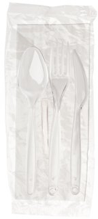 POLOPLAST 100 Set Tris con forchetta Coltello tovagliolo Cucchiaio e stuzzicandenti sigillato imbustate Posate PS Trasparente