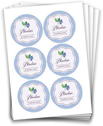 Papierdrachen 24 Marmeladen-Aufkleber | Selbstklebende Etiketten für selbst gemachte Blaubeer-Marmelade Design 2-4 cm große Sticker für Eingekochtes - Homemade zum Selbst beschriften - gut ablösbar