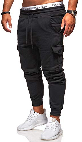 Rello & Reese Cargo Trainingshose Sporthose Cargo Freizeithose Jogger Chino T-31 [Schwarz, XXL]