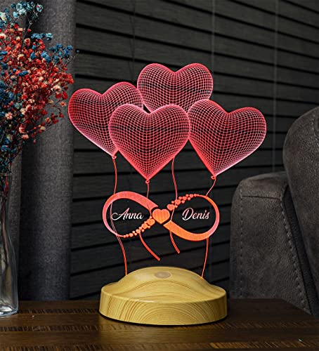 Sentidos Rose Shape 3D LED Night Light – 7 Colors Bedside Lamp with Name Engraving, Personalized Gift for Wife, Husband, Couple & Friends (Herzform)
