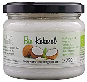Michel´s Naturprodukte - Natives BIO Kokosöl Kaltgepresset, 250ml, Veganes und Naturreines Kokosnussöl, Rohkostqualität, Kokosfett zum Kochen, Braten und Backen, Cocosöl für Haut und Haare