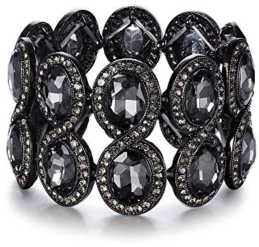 EVER FAITH Damen Armband Strass Kristall Art Deco Hochzeit Braut Elastisch Stretch Armreif Grau Schwarz-Ton