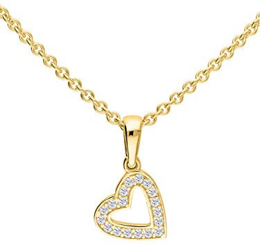 My Gold Herzkette Echtes Gelbgold 750 Gold (18 Karat) Zirkonia Herzform 15mm x 8mm Halskette 45cm Doreen Set Y-04694-G501