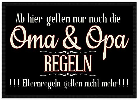 PR Print Royal Fußmatte mit Spruch - Oma & Opa Regeln - Fußabtreter als Geschenkidee für die Großeltern - rutschfest, 75 x 50 cm