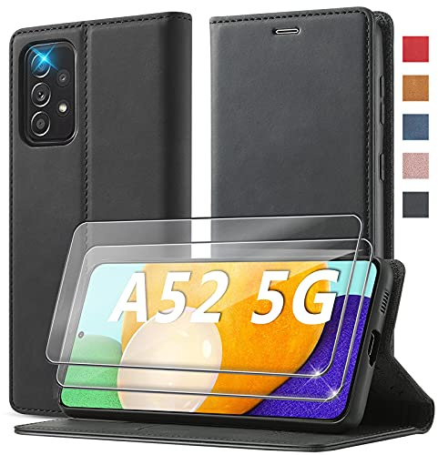 Handyhülle für Samsung Galaxy A52s 5G Hülle [Mit 2 Schutzfolie] Handyhülle für Samsung A52s Hülle Klappbar Flip Case Cover Leder Schutzhülle Klapphülle für Galaxy A52 4G/5G