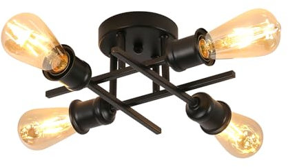 Pheashine Vintage Sputnik Ceiling Light Matte Black 4-Light Chandelier Ceiling Lights, Industrial Semi Flush Mount Lighting Fixture with E27 Base for Kitchen, Bedroom, Living Room, Hallway