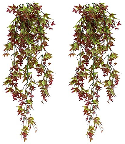 TIANLIN Künstliche Pflanzen Hängend, 2 Stück Herbstdeko Outdoor, Kunst Hängepflanze, 27,8 Zoll Herbstdeko, Geeignet für Haus, Garten, Hochzeiten, Feiern