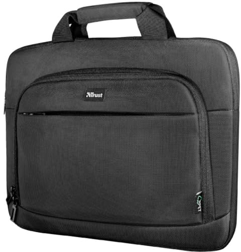 Trust Sydney Slim Eco Bag per Laptop Fino A 14 , in Plastica Riciclata, Tasche per Accessori, Custodia Per il Trasporto Sostenibile per Viaggi, Affari, Ufficio, Scuola - Nero