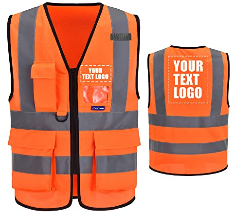 AYKRM 21 Farben Personalisierte bedruckbare Warnweste aufdruck mit Text oder mehrfarbigem Logo und Mehreren Taschen, Warnschutz Arbeitsweste Sicherheitsweste mit bedruckbare