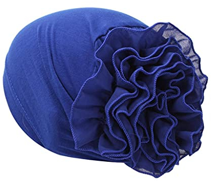 Zhiyao Damen Mütze Winter Frauen Muslim Chiffon Hijab Kopftuch Beanie mit Blume Muslimischen Warme Wintermütze Herbst Chemo Hut, Blau-1