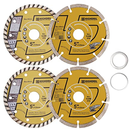 HIGHDRIL Diamond Saw Blades - 125MM /5inch Diamond Cutting Disc for Tile, Ceramic, Concrete, Marble, Stone, Granite,Terrazzo, Masonry 4pcs