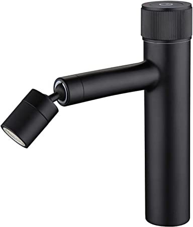 WPHH Schwarze Wasserhahn Bad Mit 360 ° Drehbarem Wassersprudler, Einhebel Waschtischarmatur, Messing Dual Mode Waschbecken Mischbatterie Mit Druckknopf, Einloch Spültischarmatur
