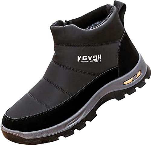 GILKUO Botas Nieve Hombre Invierno Impermeable Zapatillas sin Cordones Cremallera Zapatos Botines Térmicas Calientes Forradas Negro Talla 41