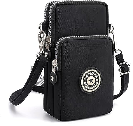 DuoLmi Women Crossbody Phone Bag, Women Girls Zipper Waterproof Nylon Crossbody Bags Wallet Cellphone Purse Shoulder Bag Wristlet Handbags Small Cross Body Bag for Women (Black)