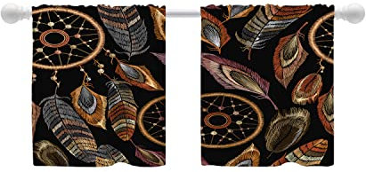 Shrahala Dreamcatcher Boho Tier Curtains for Kitchen Windows, Embroidery Dream Catcher Boho Native American Indian Talisman Tier Curtains for Window Curtain, Café, Laundry, Bedroom 26X24 inch