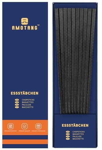 AMOTANG 5 Paar Essstäbchen Set, Wiederverwendbar Sushi Stäbchen aus Fiberglas, Rutschfeste und Spülmaschinenfeste Chinesisches Chopsticks mit Gravur, 24cm - Schwarz Band
