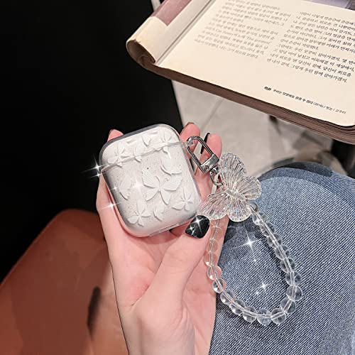 Kompatibel mit Airpods Hülle Durchsichtig, CrazyLemon Airpods 1/2 Hülle Schmetterlinge mit Luxus Armband Schutz Zubehör Airpods Taschen Cases