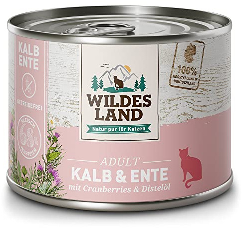 Wildes Land Nassfutter für Katzen, Rindgeschmack mit Ente, 6 x 200 g