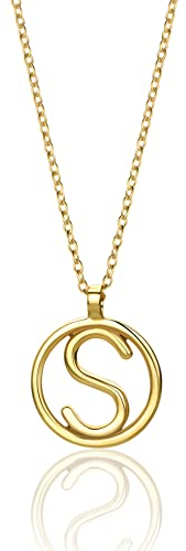 MIORE Schmuck für Damen Personalisierte Kreis Halskette mit Initialen Collier Halskette Mit Buchstabe S Anhänger klassische Anker Kette aus Gelbgold 9 Karat 375 Gold, Länge 40-42 cm verstellbar