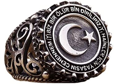 Mondstern-Ring für Herren, Halbmond Ring Silber Schwarz, Vintage Sternring, Punk Rock Mond- und Sternring, Hip Hop Biker Ring, Retro Star Moon Schmuck