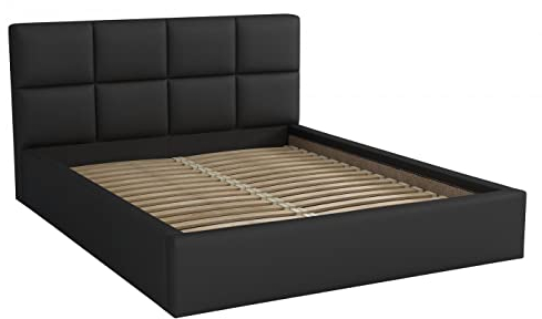 bonni Polsterbett Alaska 140x200cm Bett mit Lattenrost Doppelbett mit Bettkasten Bettgestell Holzbett Stauraumbett (Schwarz)