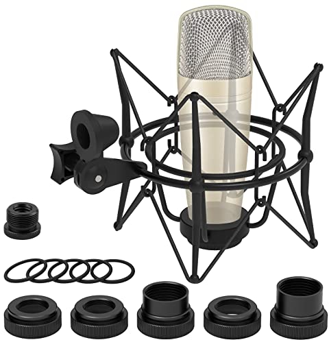 Geekria for Creators Microphone Shock Mount, Mic Anti-Vibration Suspension Adapter Clamp Compatible with CAD GXL2200, Nady SCM-800, Behringer C-1, C-1U, Marantz, TZ Mic Holder Clip (Black/Metal)