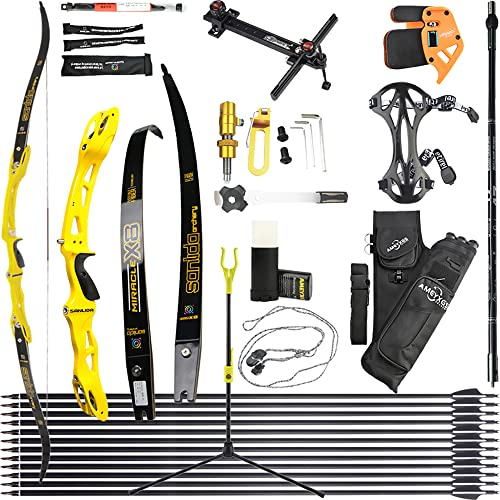 wolfman Recurvebogen Set Erwachsene 66/68/70 Zoll 14-44 lbs Bogenschießhalle Recurve Bogen Pfeil Set Praxis Bogen Wettbewerb Bogen für Bogenschießen Club Schießwettbewerb RH (Gelb Set, 66/32Lbs)