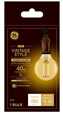 GE Vintage Style LED Light Bulb, 40 Watt, Amber Finish, G25 Globe Bulb (1 Pack)