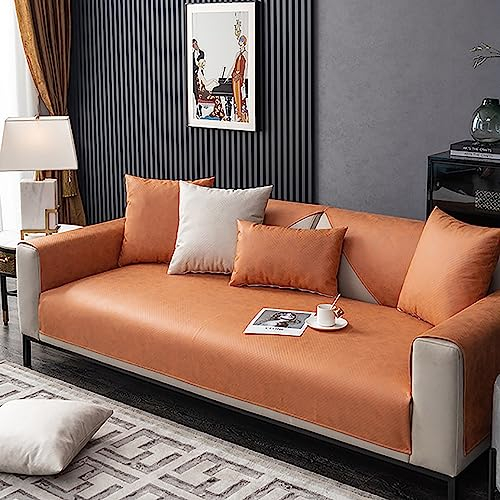 LIANGLAOI Leder Sofabezug 1 2 3 4 Sitzer,rutschfest Sofa Überwurf,L Form Sofa Abdeckung,Einfarbig Sofaüberwurf für Hunde,Katzen,Haustiere,Liebessitz,Liege,Armlehne,Rückenlehne-Orange,1pc-70x150cm