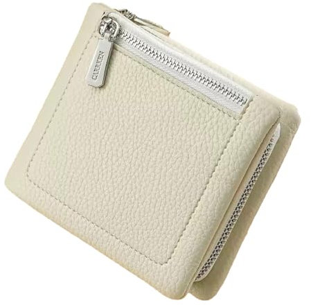 Porte-Monnaie en Cuir véritable pour Femme – Porte-Cartes de Crédit Wallet Card Holder Porte-Monnaie Porte Carte Femme avec RFID Blocage Mini Poche Simple et Mignonne pour Monnaie (Blanc)