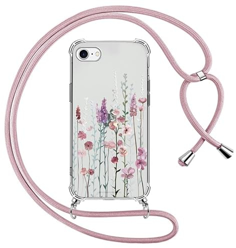 Yoedge Coque avec Cordon pour iPhone 8/7/SE 2020/SE 2022 4,7, Étui Collier Réglable Transparente Case avec Aesthetic Motif Fleur 3, Silicone PC Antichoc Housse avec Tour de Cou Lanière Lanyard Cover