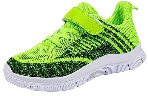 Sportschuhe Kinder Jungen Mädchen Modische Ganzjahres-Sportschuhe für Kinder und Jungen, flach, Dicker Boden, leicht, rutschfest, Schnürung, Hakenschlaufe, Atmungsaktiv (Green, 39 Big Kids)