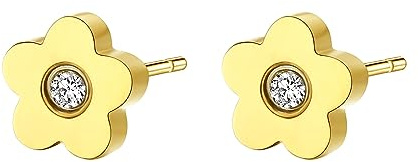 Happiness Boutique Damen Blumen Ohrstecker | Kleine Blumen-Ohrringe aus Edelstahl in Gold - Rosegold, Silber | Kinder-Ohrringe mit Zirkoniastein Hypoallergen