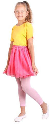 looksy Mädchen 7/8 Länge Fußlose Strumpfhose für Rock Kleid Tunika Dünne Leggings für kleine Dame Modische Kinder Ballett Gymnastik Schulhose, Alice, Rosa 122/128 cm (7/8 Jahre)