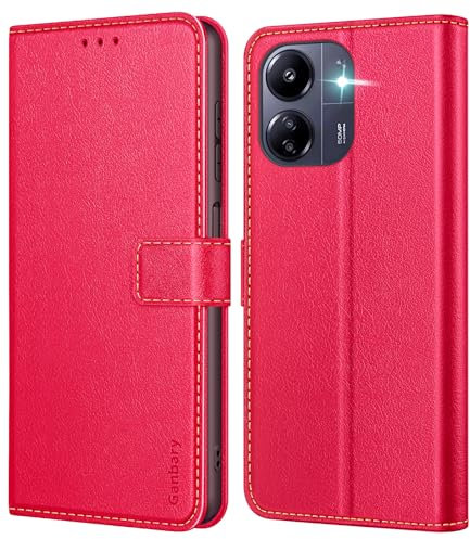 Ganbary Cover Compatibile con Xiaomi Redmi 13C/ Poco C65, Premium Pelle PU Flip Libro Custodia per Xiaomi Redmi 13C/ Poco C65 [Protezione Completa] [Slot per Scheda] [Funzione di Supporto], Rosso